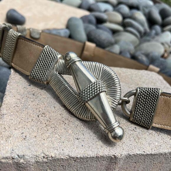 Perez Sanz Sunchero Belt Alpaca and Leather Beige Silver Metal Size OS - Picture 6 of 7